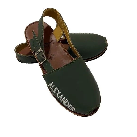 Guah Ebanas Kids Sandal Green Leather Handmade Size 30 (US 12.5) New
