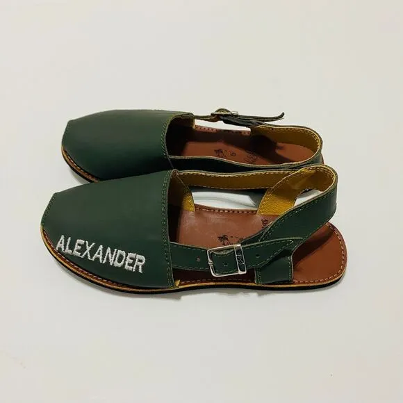Guah Ebanas Kids Sandal Green Leather Handmade Size 30 (US 12.5) New