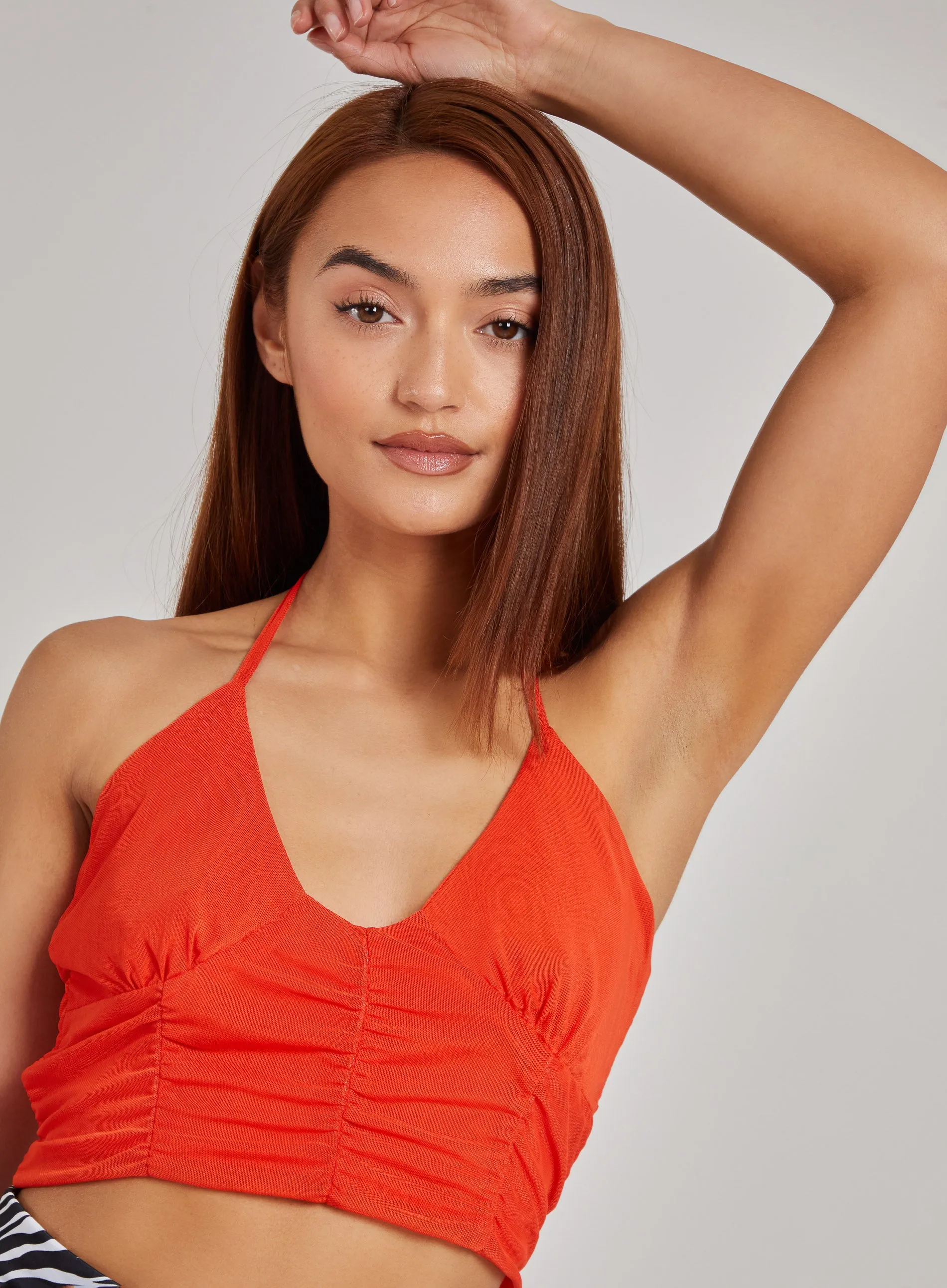 Halterneck Cross Over Mesh Bralette