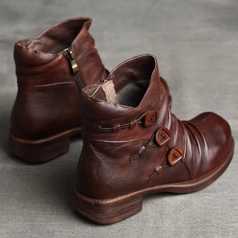 Handmade Pleated Retro Leather Women's Boots