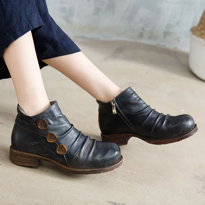 Handmade Pleated Retro Leather Women's Boots