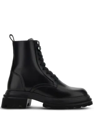 Hogan leather combat ankle boots