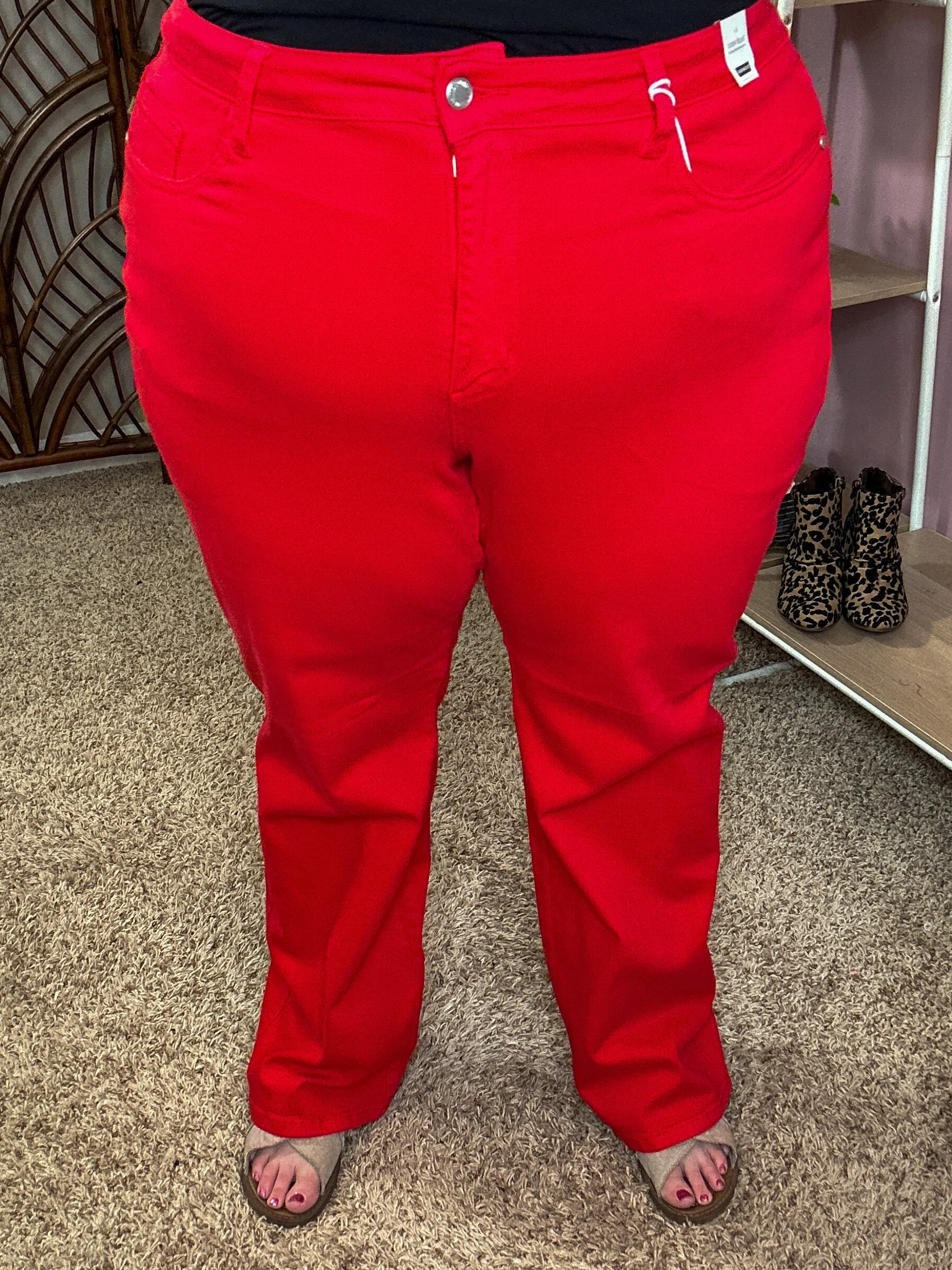 Holiday Weekend High Waisted Straight Leg Judy Blues - Red