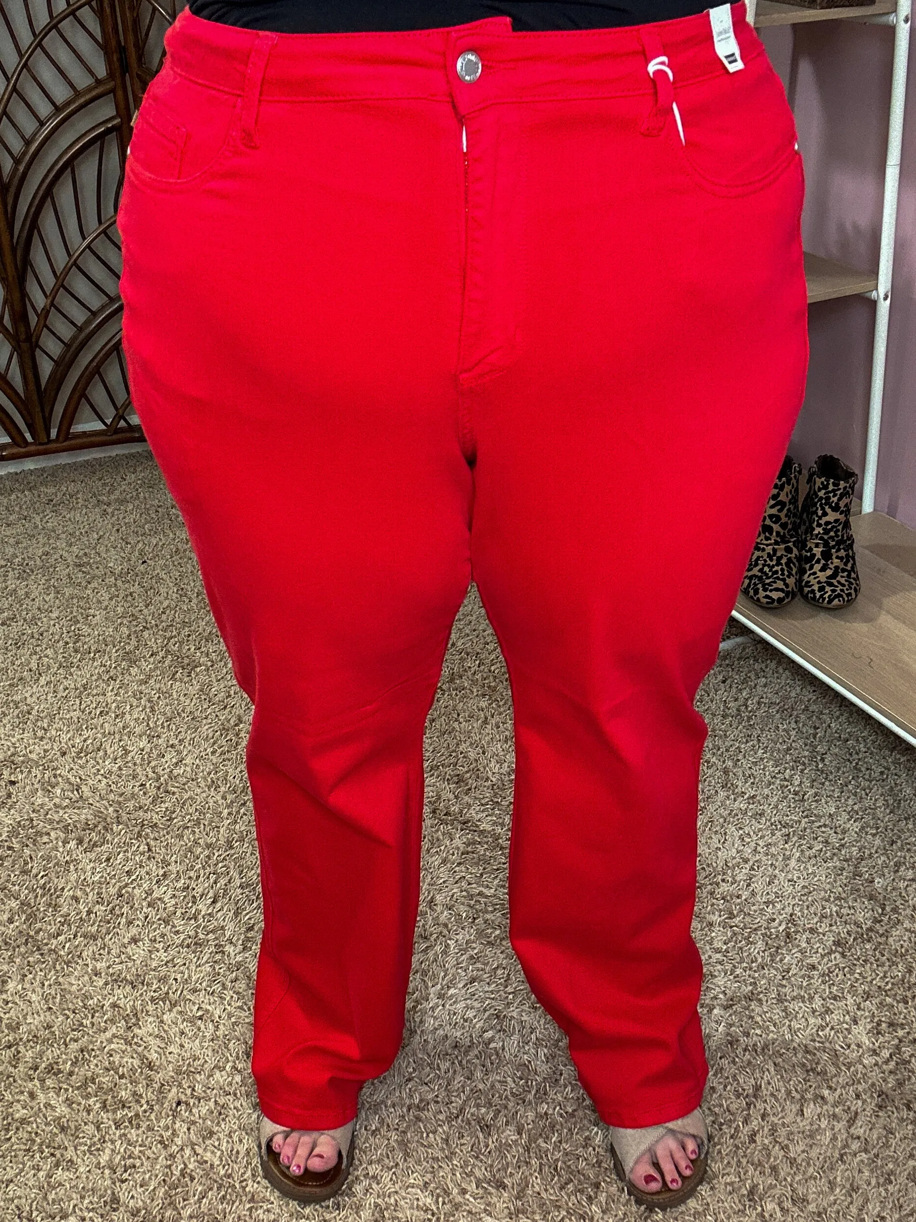 Holiday Weekend High Waisted Straight Leg Judy Blues - Red