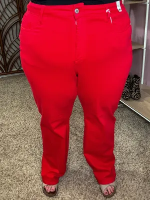 Holiday Weekend High Waisted Straight Leg Judy Blues - Red