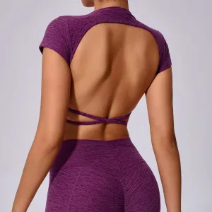 Iona Short Sleeve Open-Back Strappy Crop Top