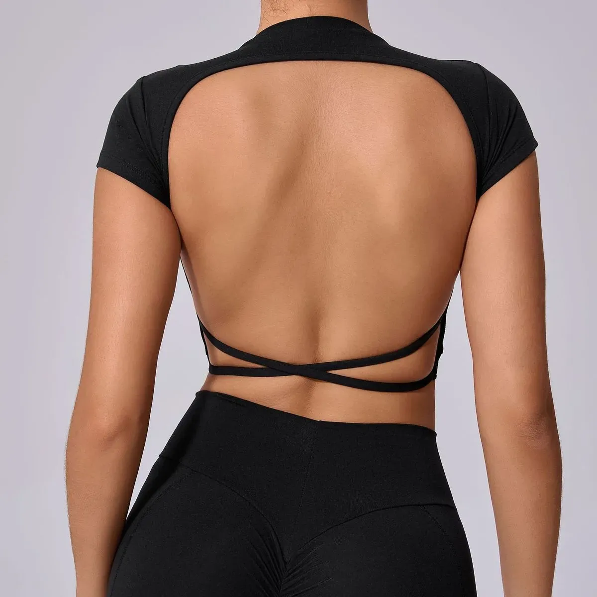 Iona Short Sleeve Open-Back Strappy Crop Top