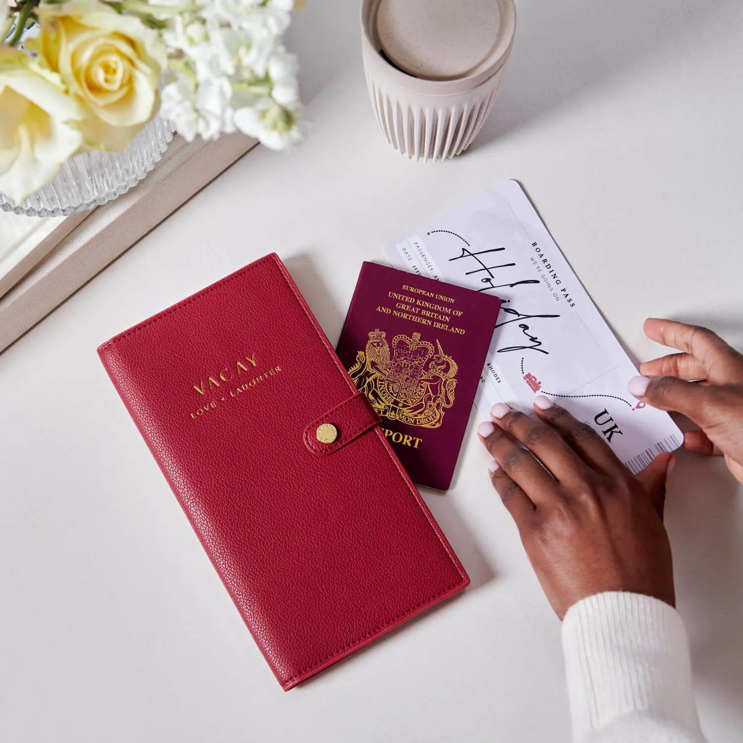 Katie Loxton Garnet Red Travel Wallet - Vacay Love Laughter