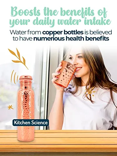 Kitchen Science Copper Water Bottle (32oz/950ml) w/ Copper Tumbler, Carrying Bag & Deco Sleeve | Pure Copper Bottle for Drinking Water | Lab-Tested, Leak-Proof | Authentic Ayurvedic Copper Bottle