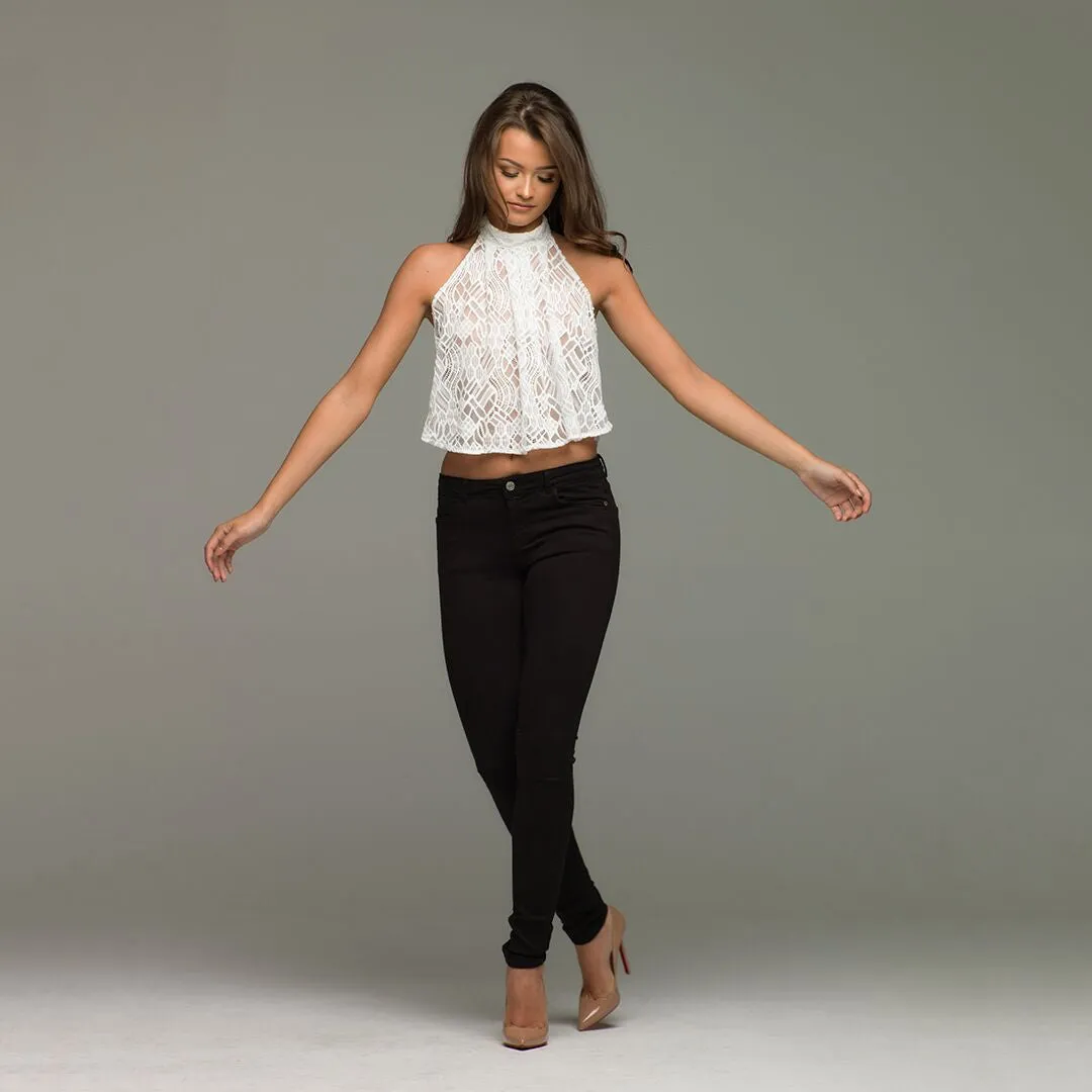 LACEY MAE WHITE LACE HALTER NECK TOP  - CT017