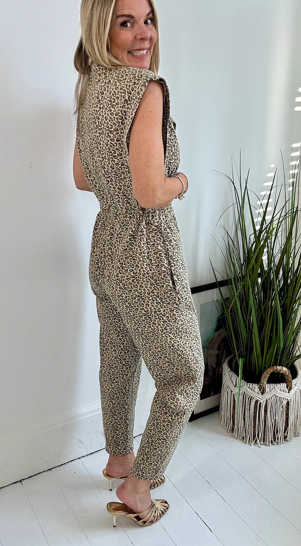 Leopard Denim Jumpsuit