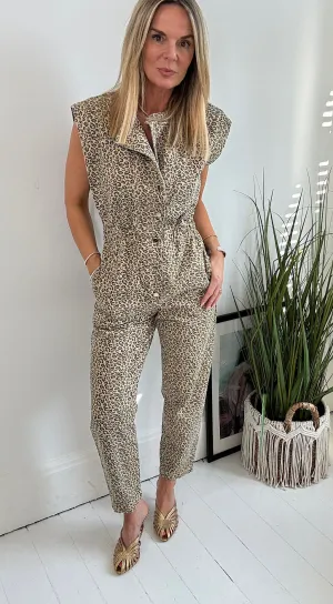 Leopard Denim Jumpsuit