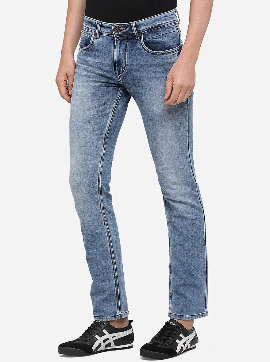 Light Blue Washed Slim Fit Jeans | Greenfibre