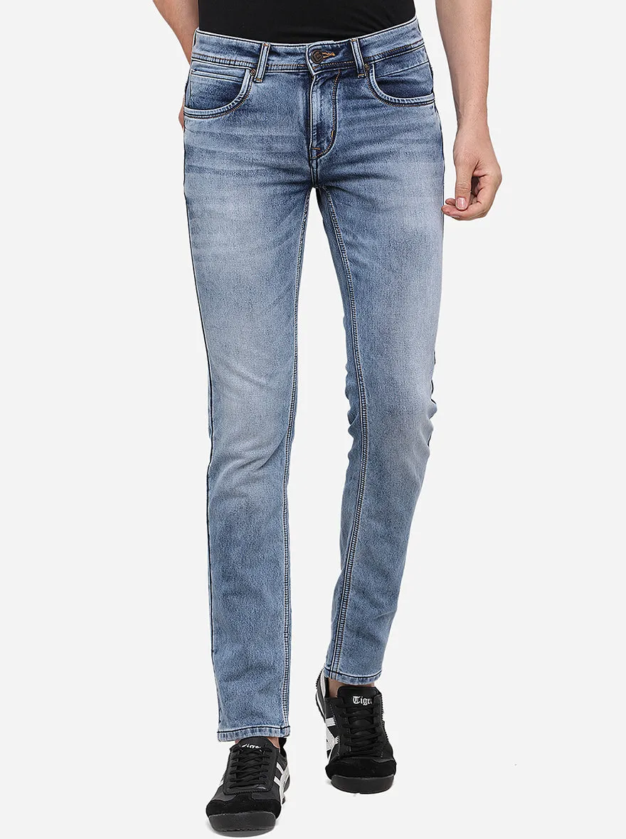 Light Blue Washed Slim Fit Jeans | Greenfibre