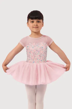 LM51554G - Mirella Ditsy Floral Mesh Cap Sleeve Girls Tutu Dress