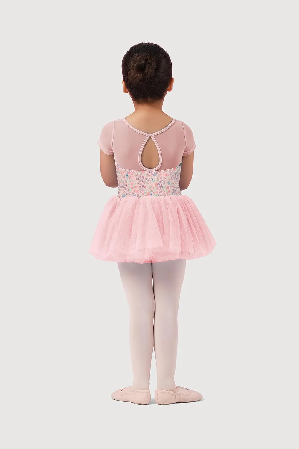 LM51554G - Mirella Ditsy Floral Mesh Cap Sleeve Girls Tutu Dress