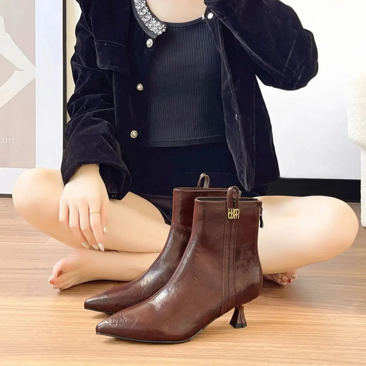 'Lola' Kitten Heels Ankle Boots