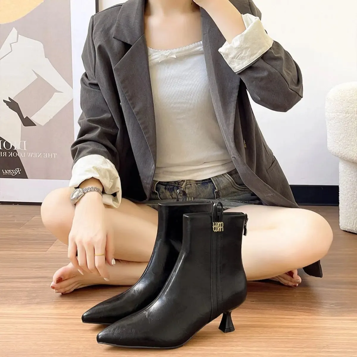'Lola' Kitten Heels Ankle Boots