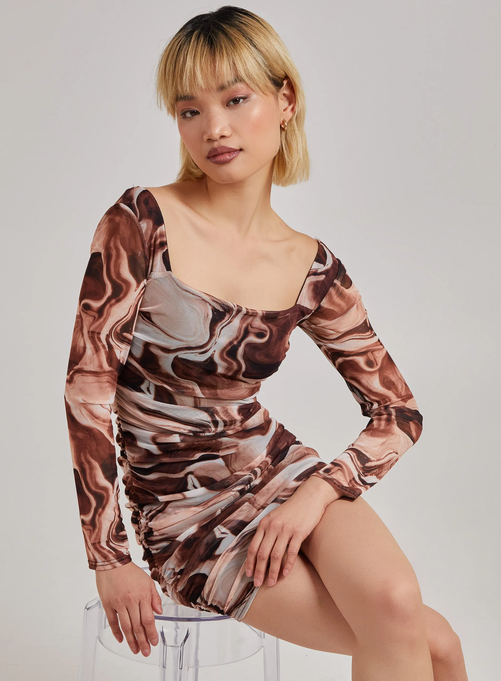 Long Sleeve Marble Print Dress
