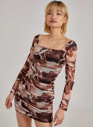 Long Sleeve Marble Print Dress