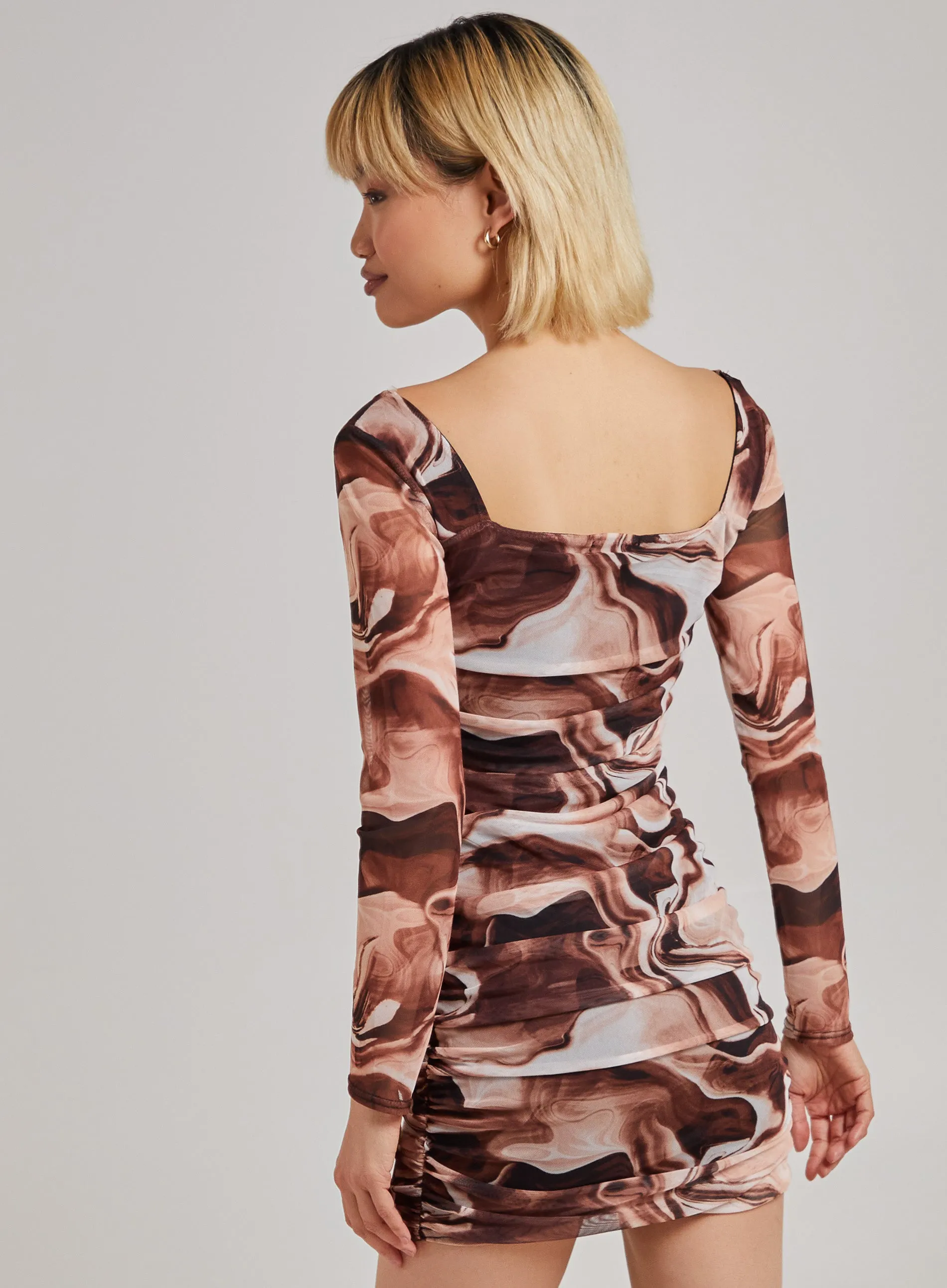 Long Sleeve Marble Print Dress