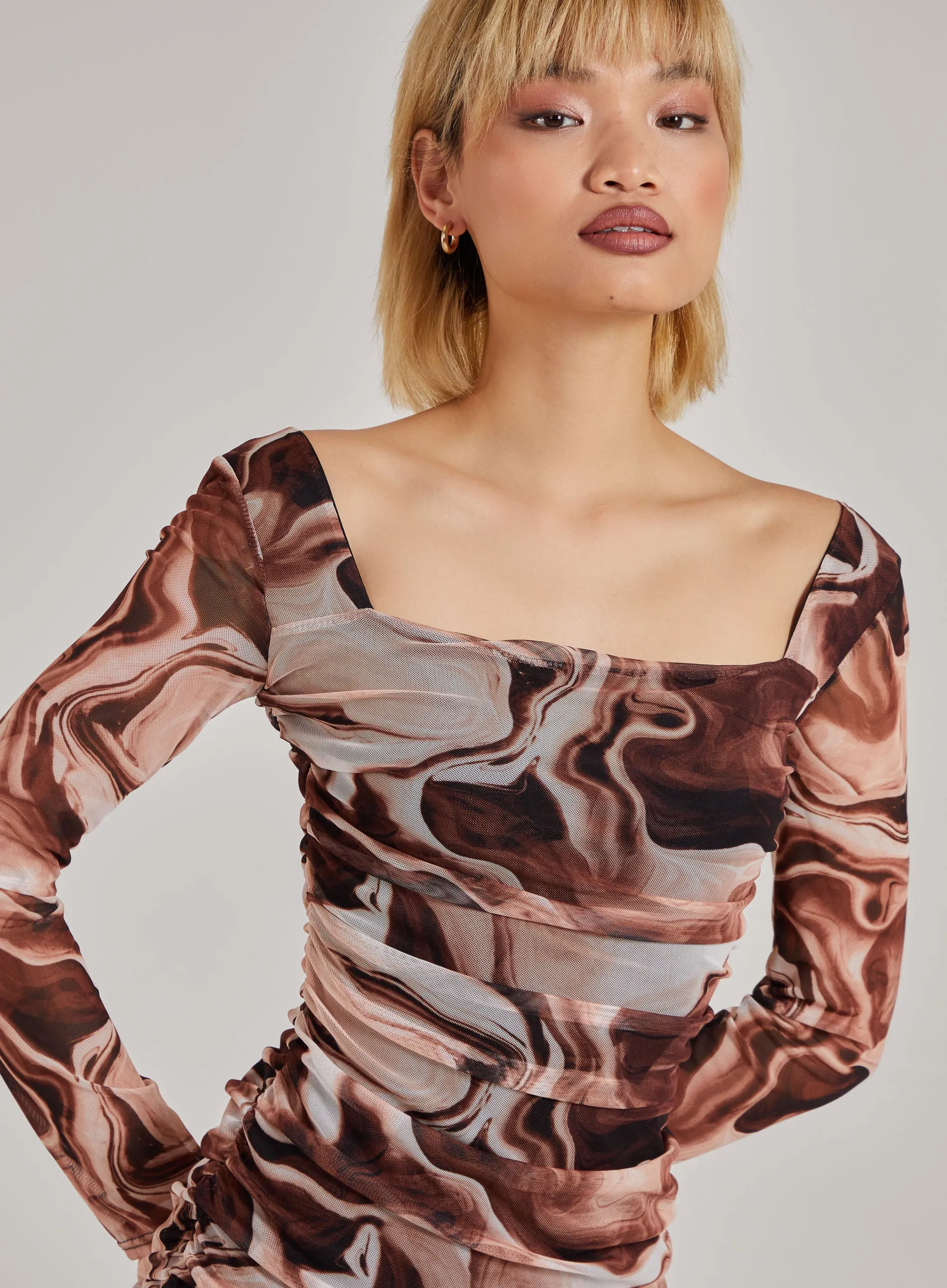 Long Sleeve Marble Print Dress
