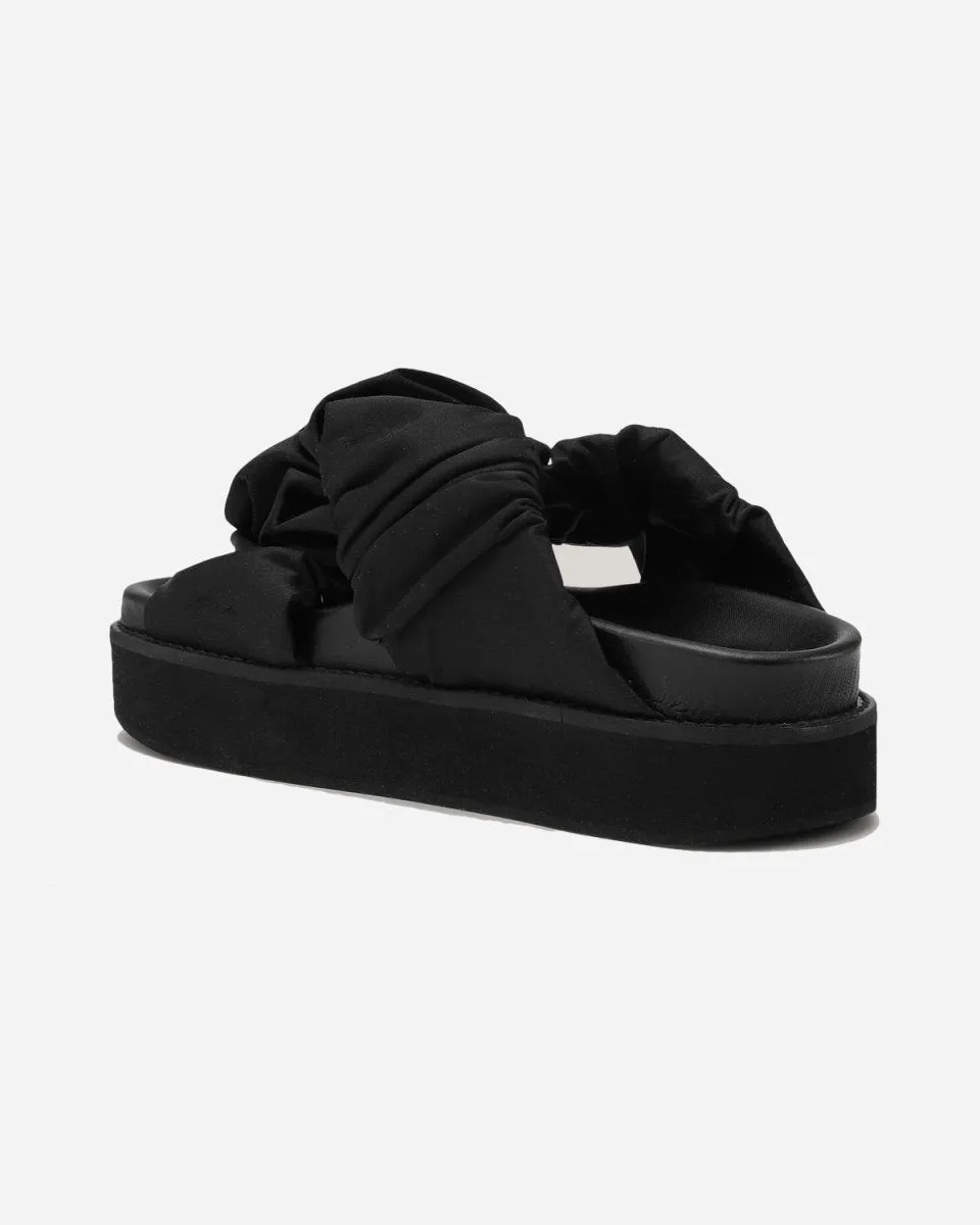 Low Flatform Ruched Sandal - Black