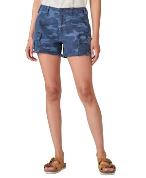 Lucky Brand Womens Cotton Raw-Hem Utility Shorts 7W15582 Indigo Camo Blue 34