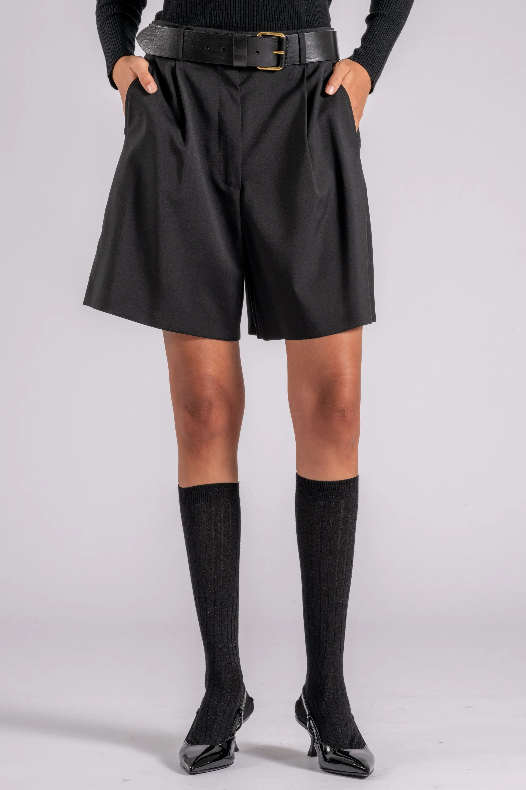 Max Mara Weekend Bermuda 100% Lana Vergine Nero