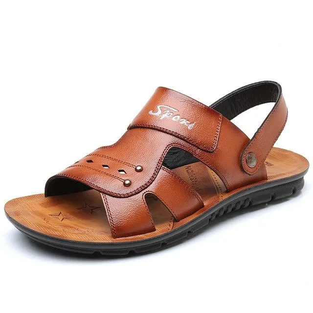 Men's Genuine Leather Sandals Non-Slip Slippers Flats Beach Shoes