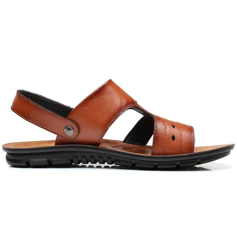 Men's Genuine Leather Sandals Non-Slip Slippers Flats Beach Shoes