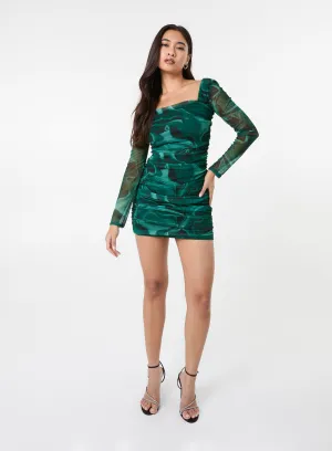 Mesh Marble Long Sleeve Mini Dress