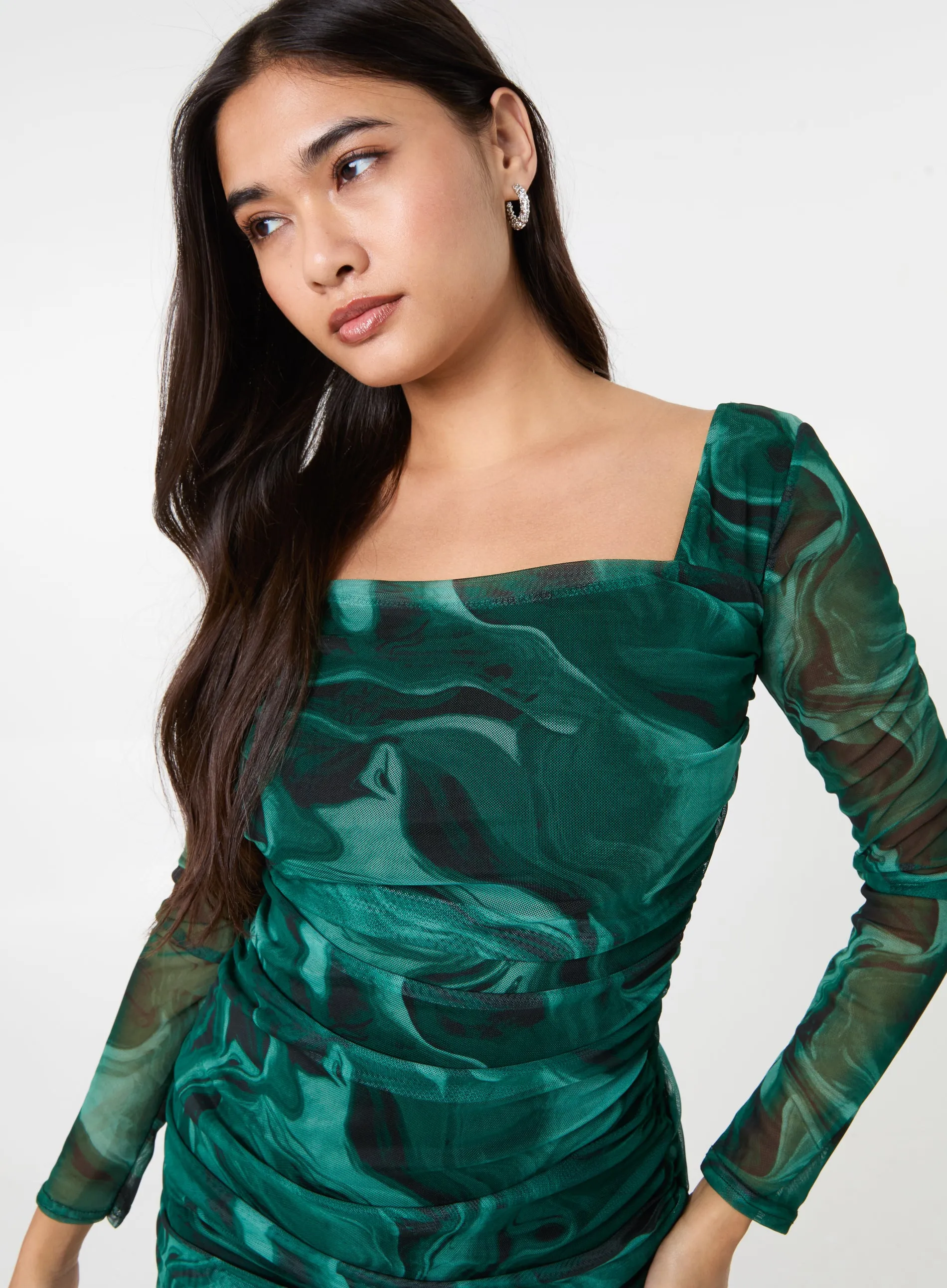 Mesh Marble Long Sleeve Mini Dress