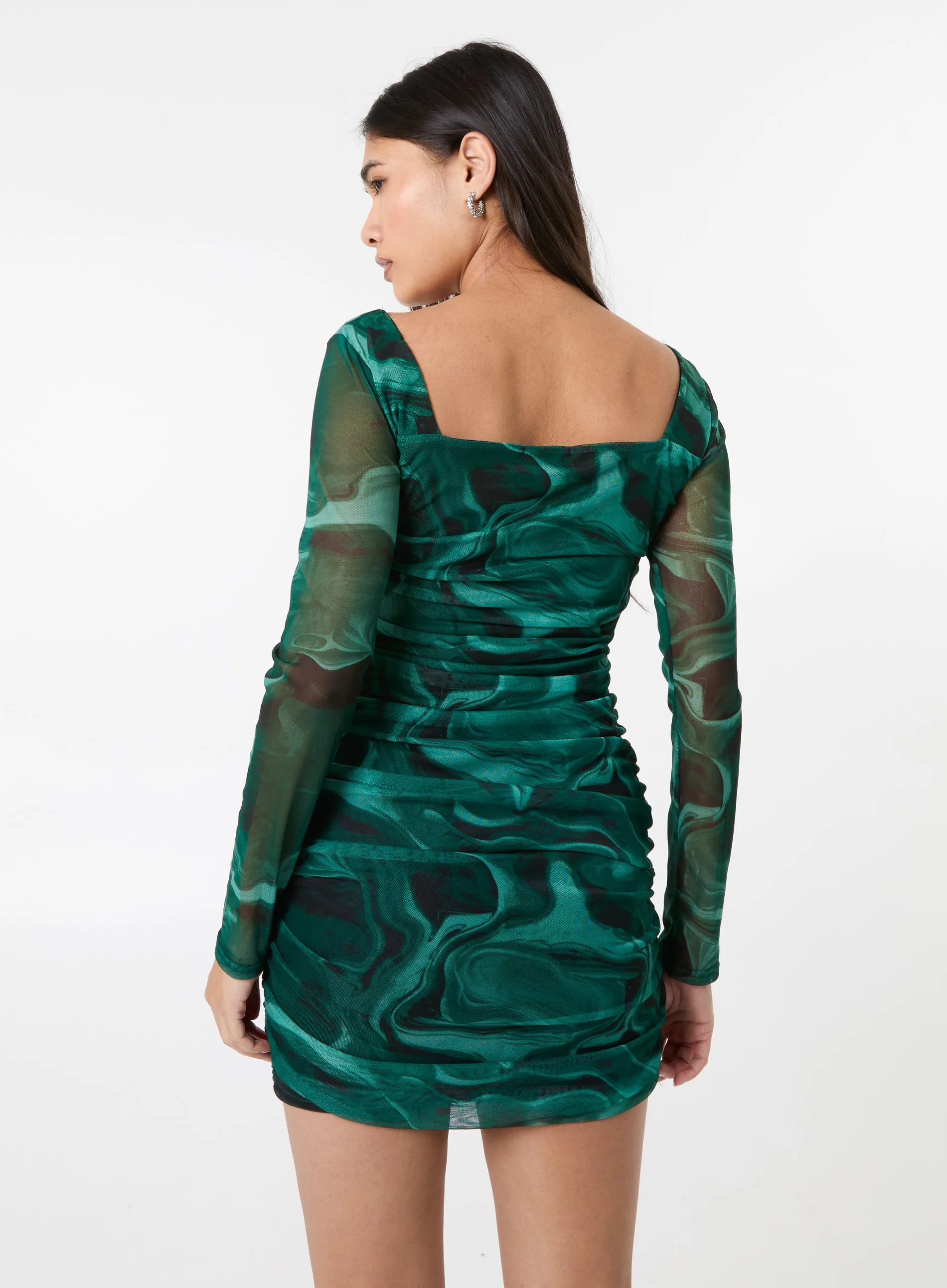 Mesh Marble Long Sleeve Mini Dress