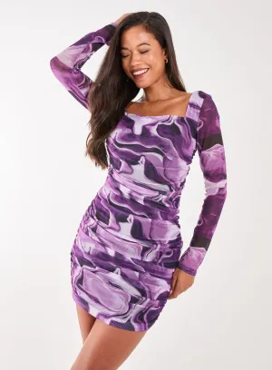 Mesh Marble Long Sleeve Mini Dress