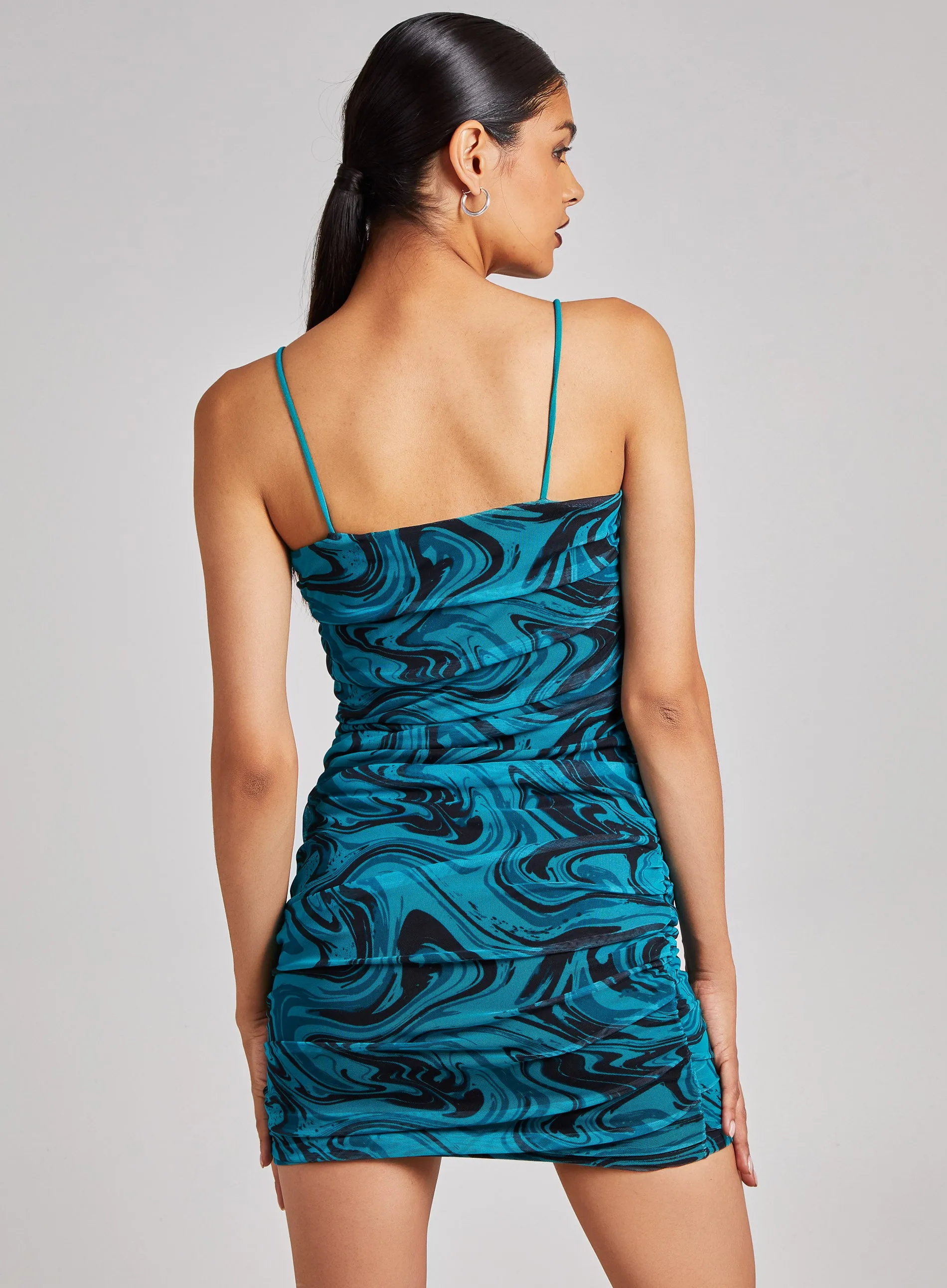Mesh Marble Ruched Cami Mini Dress