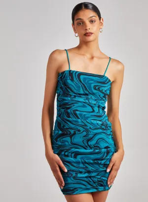 Mesh Marble Ruched Cami Mini Dress