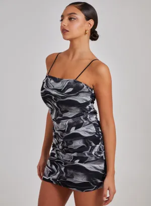 Mesh Marble Ruched Cami Mini Dress