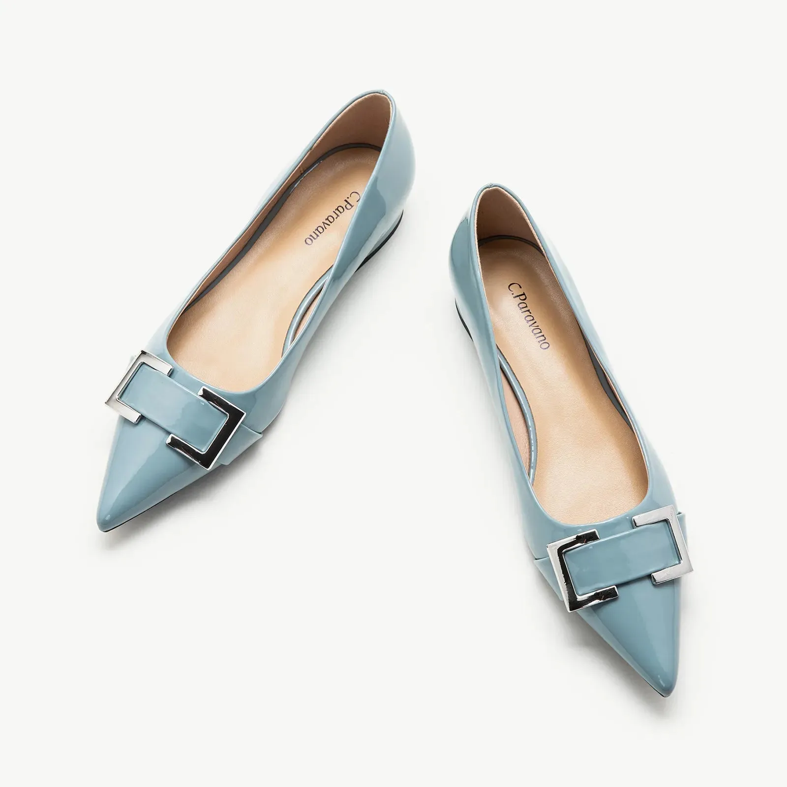 Metal Buckle Pointed Toe Flats (Aida)（SALE）