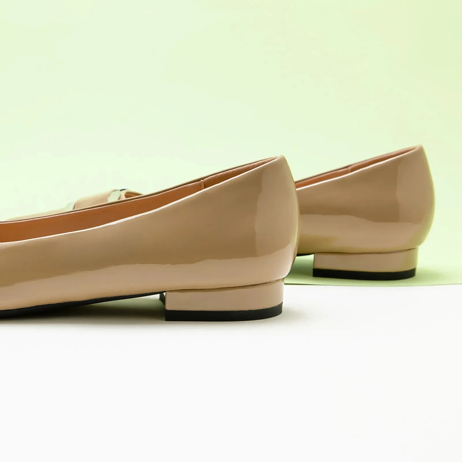 Metal Buckle Pointed Toe Flats (Aida)（SALE）