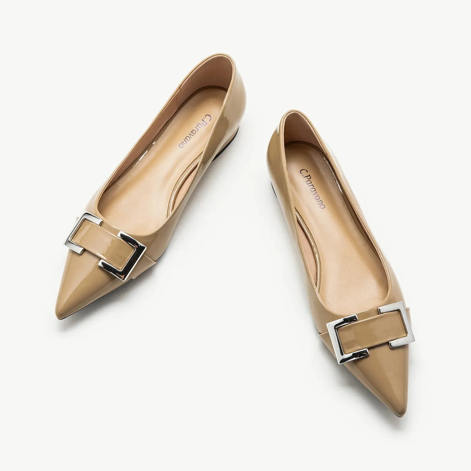 Metal Buckle Pointed Toe Flats (Aida)（SALE）