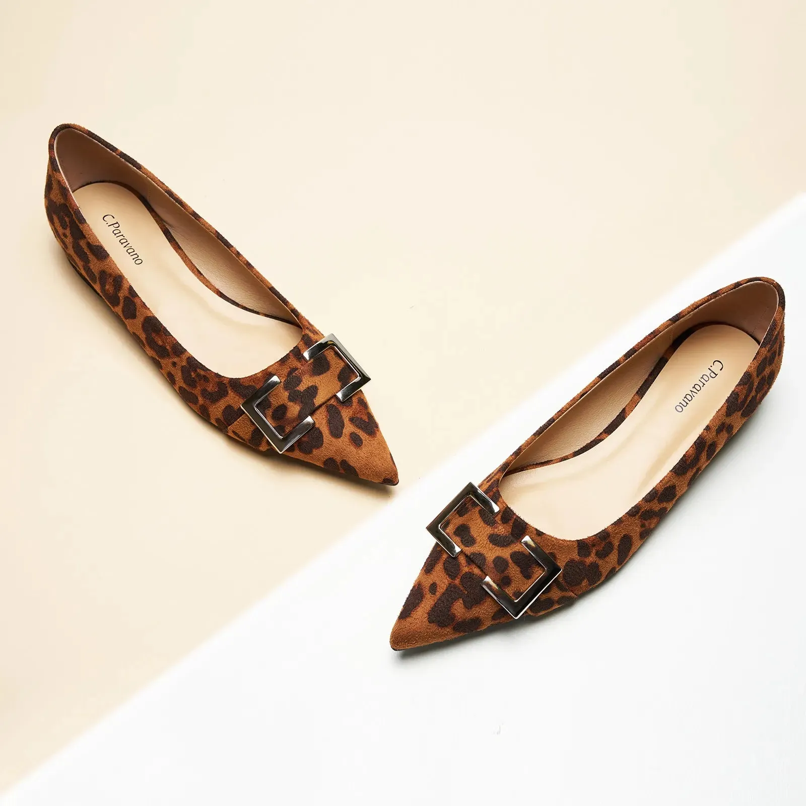 Metal Buckle Pointed Toe Flats (Aida)（SALE）