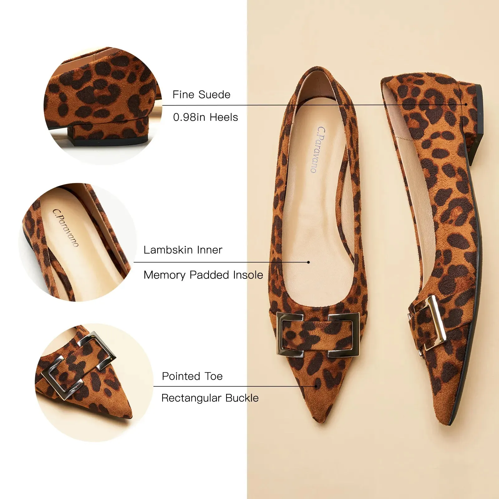 Metal Buckle Pointed Toe Flats (Aida)（SALE）