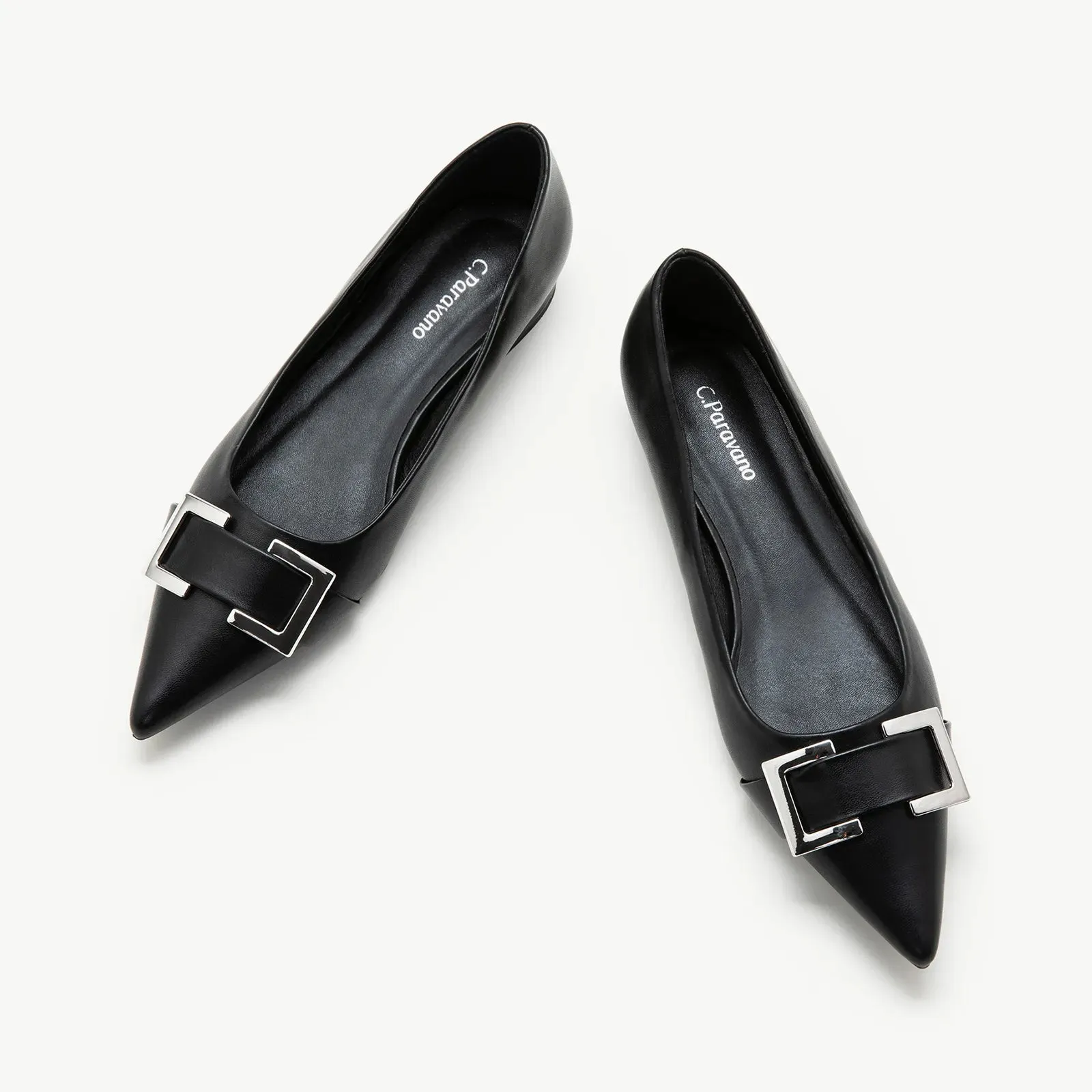 Metal Buckle Pointed Toe Flats (Aida)（SALE）