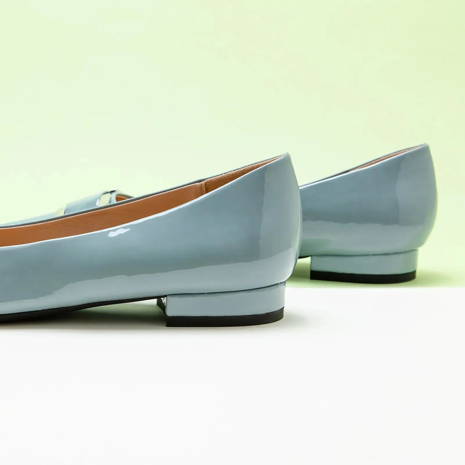 Metal Buckle Pointed Toe Flats (Aida)（SALE）