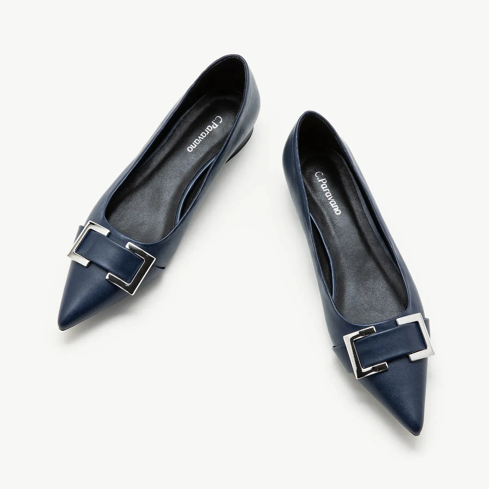 Metal Buckle Pointed Toe Flats (Aida)（SALE）
