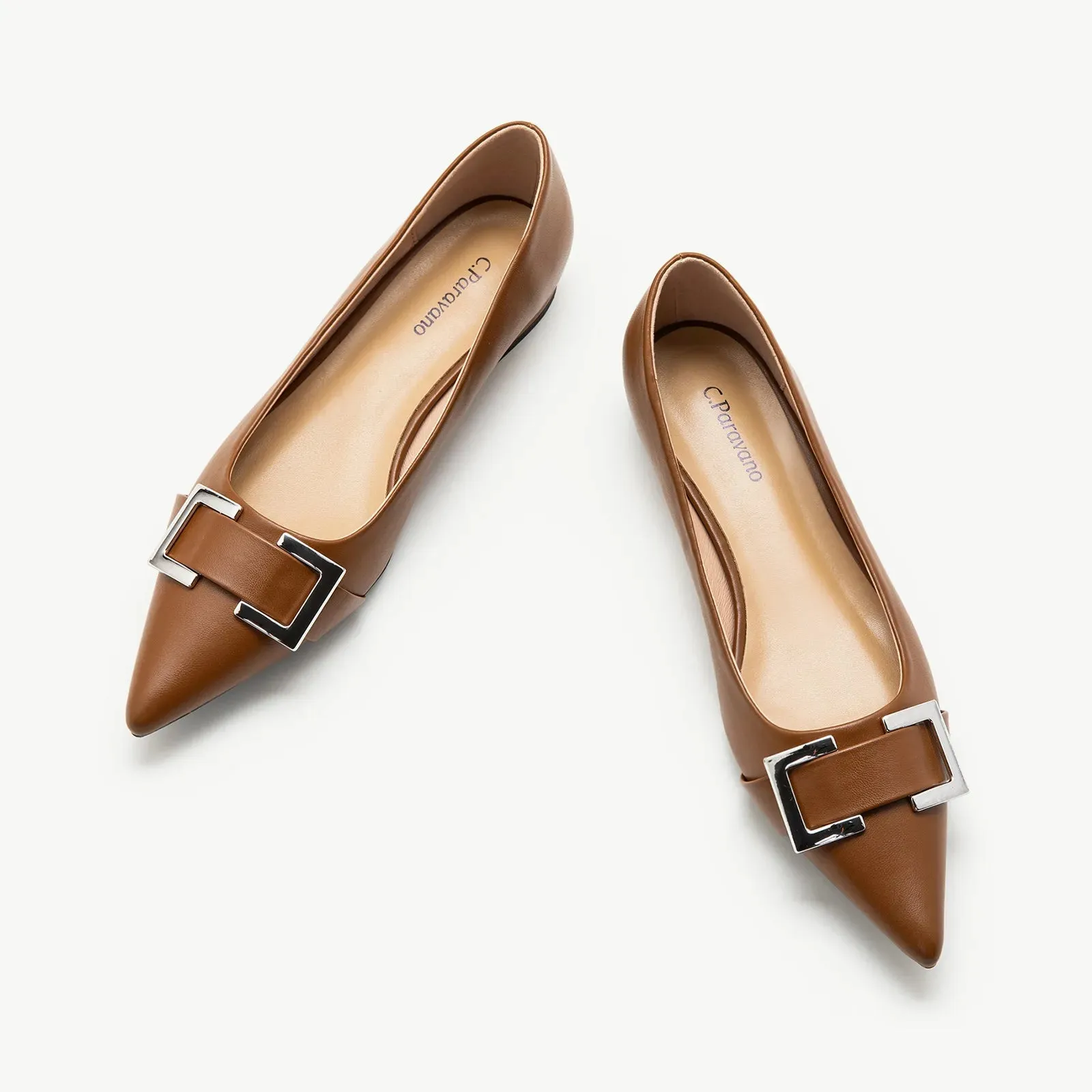 Metal Buckle Pointed Toe Flats (Aida)（SALE）
