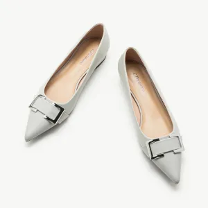 Metal Buckle Pointed Toe Flats (Aida)（SALE）