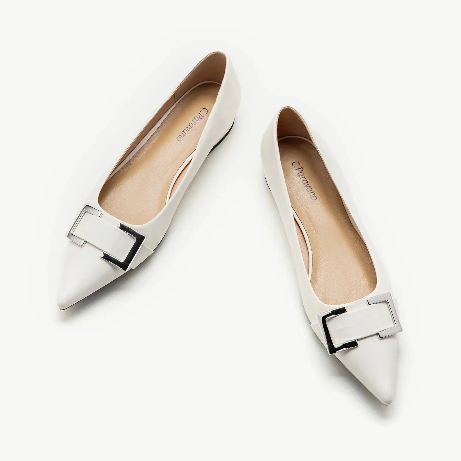 Metal Buckle Pointed Toe Flats (Aida)（SALE）