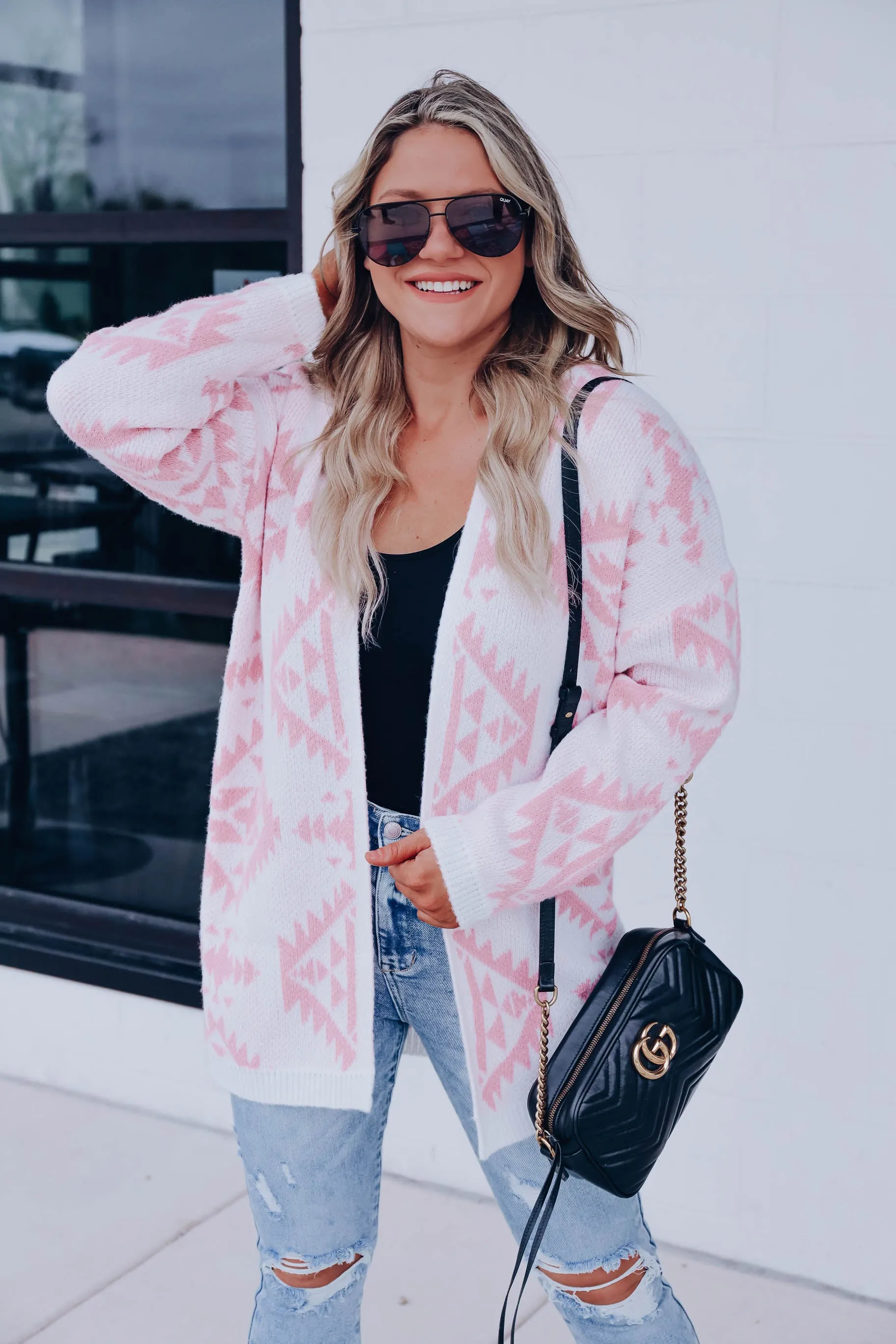 Missy Aztec Open Front Cardigan - Ivory